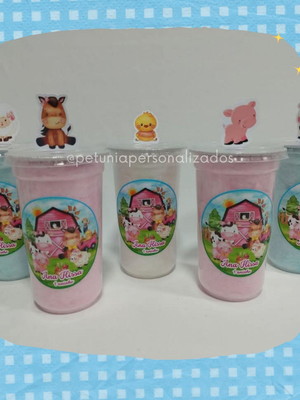 Algodão doce no copo - fazendinha rosa