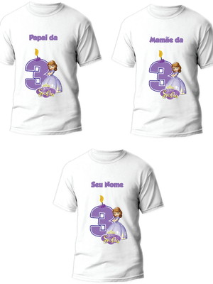 Kit 3 camisetas personalizadas princesa sofia