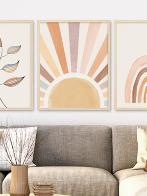 Kit 3 quadros decoração boho galhos do sol arcos de outono
