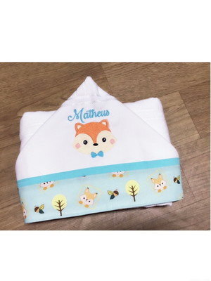 Toalha de banho para bebê personalizada raposa baby