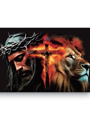 Quadro em tela canvas jesus cristo e leão de judá 60x40cm