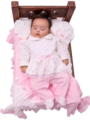 Saída maternidade menina aconchego sofia soft rosa e branco
