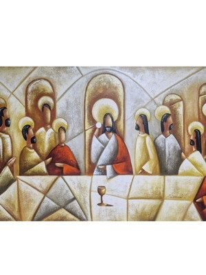 Quadro decorativo pintado a mão santa ceia 70x120