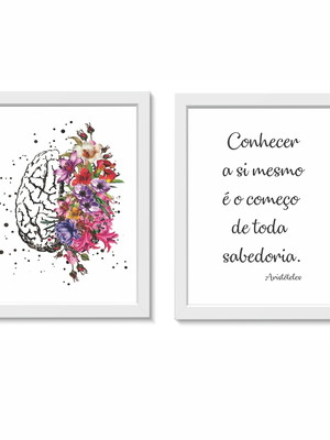 Kit 2 quadros psicologia tamanho a4 molduras brancas