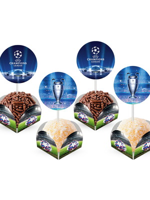 80 forminhas doces champions futebol + 80 topper com palito