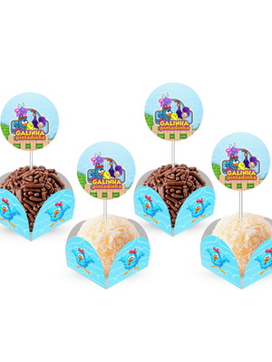 80 forminhas doces galinha pintadinha + 80 topper com palito