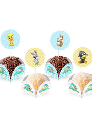 80 forminhas doces looney tunes + 80 topper com palito