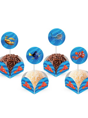 80 forminhas doces nemo + 80 topper com palito nemo