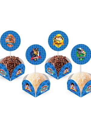 80 forminhas doces patrulha canina + 80 topper com palito