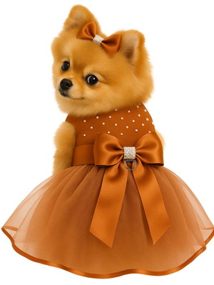 Vestido de festa pet + lacinho terracota cães e gatos