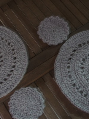 Conjunto sousplat 4 peçasdcroche em barbante -souplbarb028