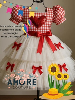 Vestido junino caipira tule luxo (adulto e infantil)