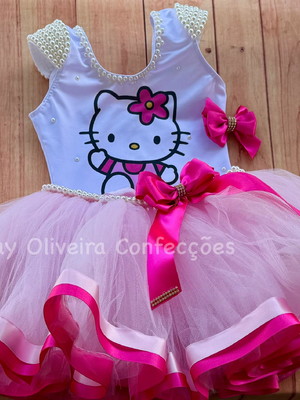 Conjunto tutu da hello kitty de pérolas tutu luxo 001