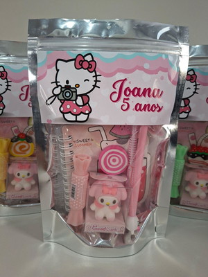 Kit papelaria fofa saquinho com 6 itens hello kitty