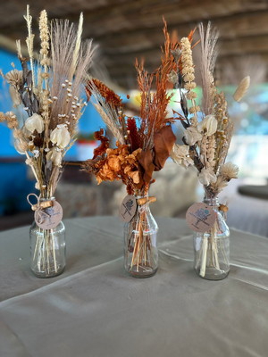 Kit 5 arranjos de flores secas/desidratadas para mesa