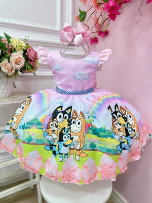 Vestido luxo bluey e bingo rosa