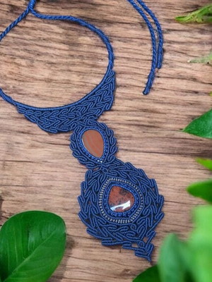 Maxi colar com ágata e obsidiana mahogany