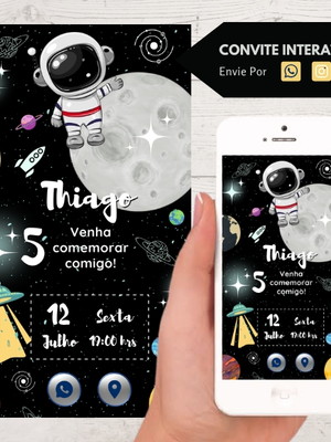 Convite interativo astronauta com botão clicável