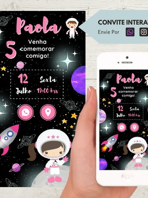 Convite interativo astronauta com botão clicável