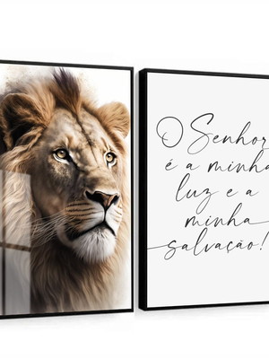 Quadro decorativo leão frases religião animais com vidro