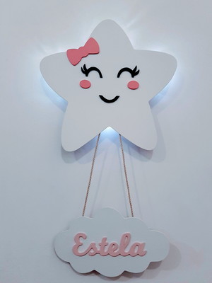Estrela luminária com rostinho e nome do bebe