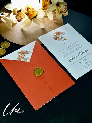 Convite de casamento terracota com lacre de cera