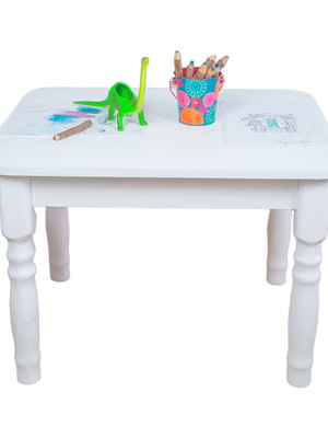 Mesa infantil retangular de madeira resistente laqueada