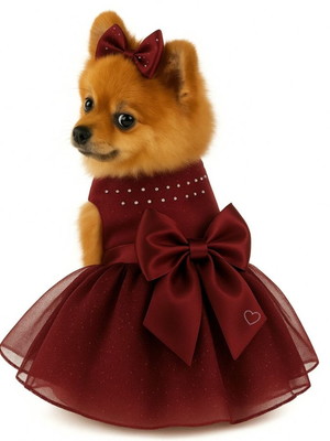 Vestido de festa pet + lacinho marsala cães e gatos