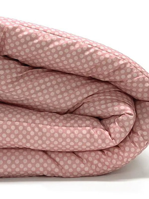 Colcha com elástico solteiro poá salmão verso off white