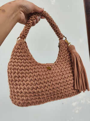 Bolsa amanda de crochê com fio de malha, várias cores