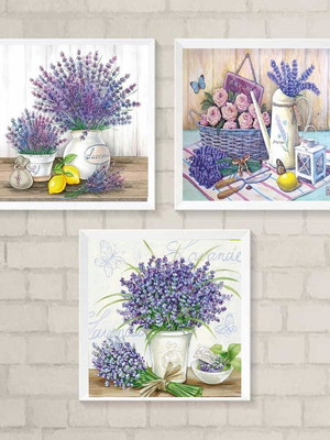 Quadros flores lavanda com vidro
