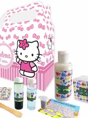 Kit slime completo hello kitty embalagem e produtos