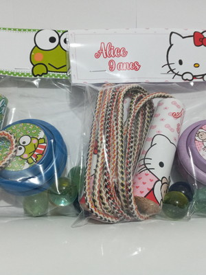 Kit corda personalizada ioio e bolinha de gude hello kitty
