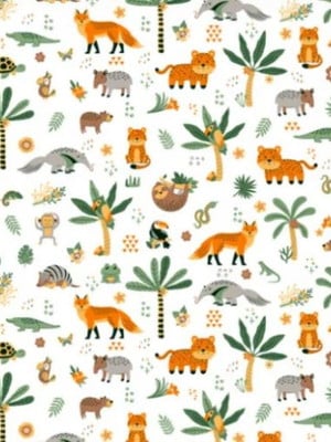 Tricoline branco estampado pantanal animais e plantas - 1m.