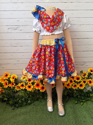 Saia/tiara/lenço junina floral juvenil
