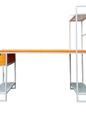 Mesa escrivaninha com estante lateral - ferro e madeira