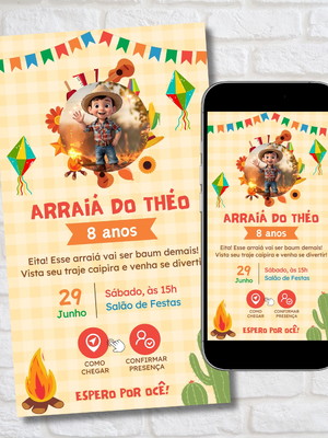 Convite digital interativo arraiá festa junina com foto