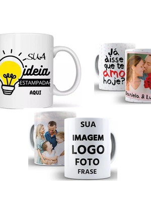 Kit 7 caneca personalizada fotos logos frase porcelana 325ml