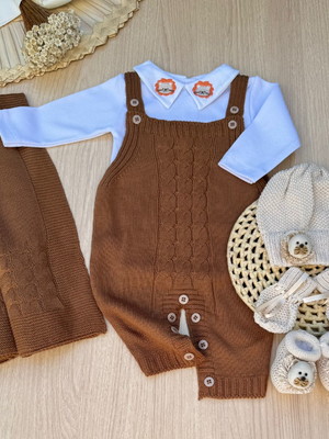 Saída maternidade menino jardineira macacão tricot 6 peças