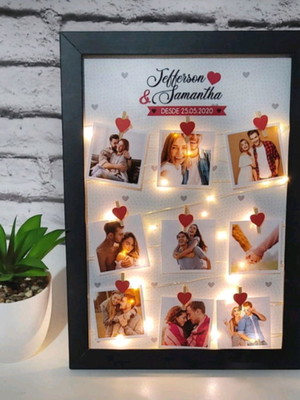 Quadro varal de led com fotos polaroid ? dia dos namorados