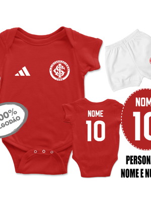 Conjunto body bebê personalizado time futebol inter