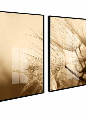 Quadro decorativo 2 peças com vidro dente de leão neutro