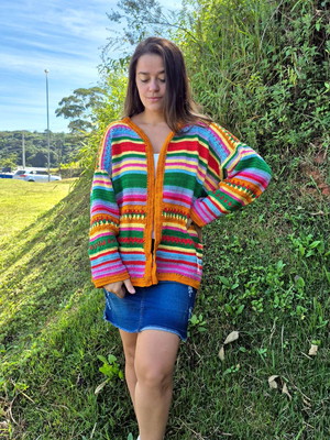 Blusa larga de crochê blusa manga longa colorida