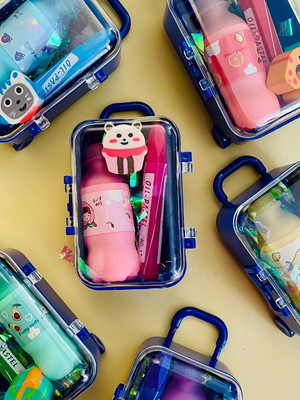 Mini mala de viagem com rodinhas em acrilico