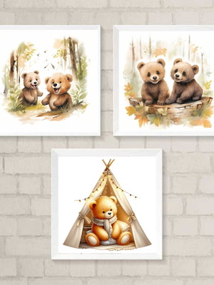 Quadros infantil ursos com vidro