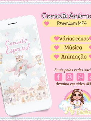 Convite animado ursinha aviadora