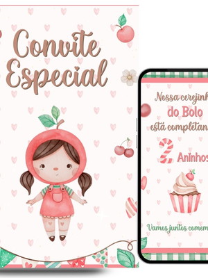 Convite animado em vídeo cereja cerejinha do bolo
