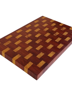 Tábua de corte em madeira maciça com marchetaria end grain