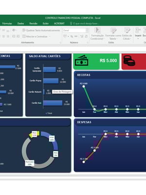 Planilha financeiro excel - completa com dashboard