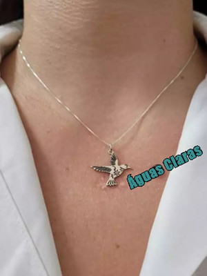 Colar com pingente beija-flor em prata 925 legitima